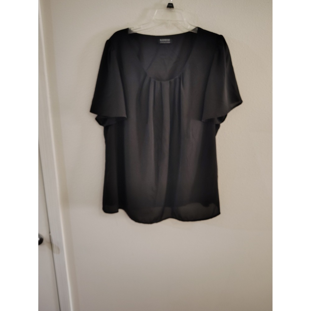 BloomChic Black Short Flutter Sleeve Pleated Scoop Neck Blouse Plus Size 18-20‎